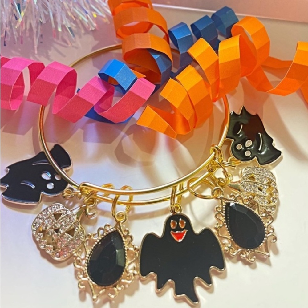 Halloween Enamel & Rhinestone Gold Bracelet Adjustable